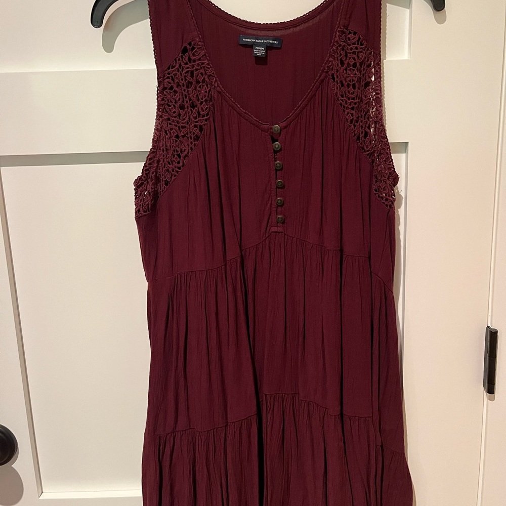 Maroon baby doll dress with buttons